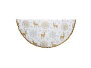 54 Ivory and Antique Gold Reindeer Snowflake and Filigree Star Burst Christmas Tree Skirt