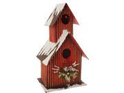 11.5 Country Cabin Frosted Red and Brown Birdhouse Table Top Christmas Decoration