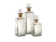 Set of 3 Traditional Clear Etched Glass Decanter Bottles 12