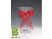 Set of 4 Jolie Martini Drinking Glasses with Green Dot Print Bows 7.25 ounces