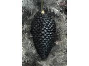 6ct Jet Black Shatterproof Glitter Pine Cone Christmas Ornaments 6.5