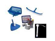 6 Piece Deluxe Swimming Pool Kit Vacuum Leaf Rake Brush Pole and Hose Hooks Thermometer and Test Kit