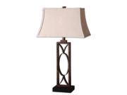 32 Bronze Geometric Design Ivory Linen Rectangular Bell Shade Table Lamp