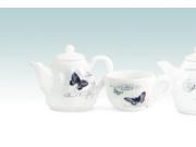Two Piece French Botanical Black and Cream Butterfly Tea Cup and Pot Set