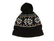Unisex Black Jacquard Knit Winter Beanie Hat One Size