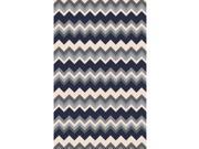 5 x 8 Wavy Chevrons Navy Blue and Ice Gray Reversible Hand Woven Wool Area Throw Rug
