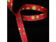 Red and Green Dot Grosgrain Craft Ribbon 9.5mm x 110 Yards