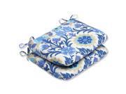 Set of 2 Dream Garden Blue Light Taupe and Ivory Damask Outdoor Patio Chair Cushions 18.5