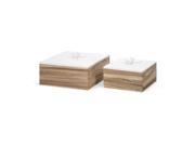 Set of 2 Brown Wood Tone and Pure White Finish Lidded Decorative Boxes with Bird Accents 8