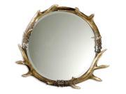 26 Rustic Natural Brown Ivory Faux Stag Antler Beveled Round Wall Mirror