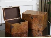 Set of 2 Oxidized Copper Handcrafted Decorative Storage Boxes with Hinged Lids