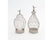Set of 2 Vintage Rose Taupe Antique Style Wire Birdcage Pillar Candle Holders 15.75