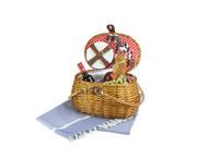 2 Person Hand Woven Honey Willow Polka Dotted Picnic Basket Set with Accessories