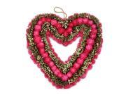 13.5 Pink Flowers Berries and Twig Heart Shaped Artificial Spring Floral Wreath