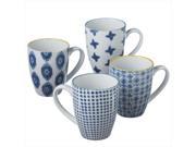 Pack of 8 Hand Painted White and Blue Porcelain with Gold Rim Accents 10oz. Mugs 4