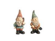 Set of 2 Distressed Blue and Burnt Orange Bearded Gardening Gnomes w Tools Outdoor Statues