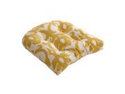 Azzure Marigold Yellow and White Damask Pattern Cotton Chair Cushion 19 x 19
