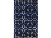 8 x 10 Smooth Lines Midnight Blue and Ivory Wool Area Throw Rug