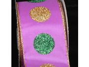 Glittering Dots Purple Gold and Green Wired Craft Ribbon 2.5 x 40 Yards