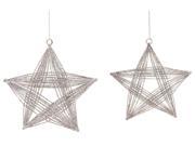 Set of 2 Silver Glittered Three Dimensional Wire Frame Star Christmas Ornaments 8.25