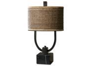 30 Rustic Bronze Black Marble Woven Rattan Oval Drum Shade Table Lamp