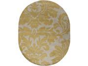 6 x 9 Falling Leaves Damask Pea Green and Creme Oval Wool Area Throw Rug