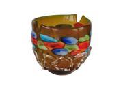 9 Brown with Red Blue and Olive Green Accent Stones Tahoe Decorative Hand Blown Open Bowl
