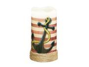 Pack of 4 Nautical Anchor and Stripes LED Lighted Wax Flameless Pillar Candles with Timer 6