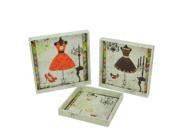 Set of 3 Decorative Vintage Style Fashion and Dresses Square Wooden Serving Trays