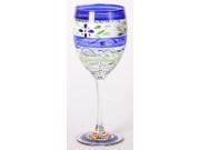 Set of 2 Blue Floral Hand Painted Wine Drinking Glasses 10.5 Ounces
