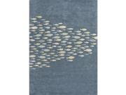 9.5 x 13.5 Pacific Blue Light Gray and Yellow Schooled Modern Hand Tufted Outdoor Area Throw Rug