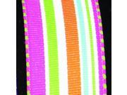 Pink Green and Orange Striped Grosgrain Craft Ribbon 1.5 x 27 Yards