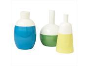 Set of 3 Vibrant Yellow Green and Blue Color Dipped Ceramic Flower Vases 8