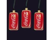 Set of 10 Battery Operated Coca Cola Can LED Christmas Lights Green Wire