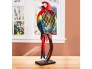 22 Hand Sculpted Red and Blue Parrott Table Top Figure Fan