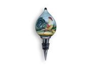 5.75 Ne Qwa Vineyard Rooster Hand Painted Mouth Blown Glass Wine Stopper 130