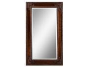 73 Dark Fir Wood and Antique Style Gold Leafed Rectangular Beveled Wall Mirror