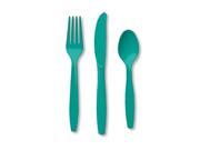Club Pack of 288 Tropical Teal Blue Premium Heavy Duty Plastic Party Knives Forks and Spoons
