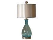 29 Blue Glass Satin Nickel Silver Gray Round Drum Shade Table Lamp