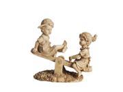 11.5 Almond Colored Boy and Girl Playing on Seesaw Outdoor Patio Garden Statue