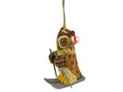 3.5 Decorative Brown Yellow and Gray Wooden Owl Skiing Christmas Ornament