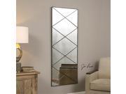 60 Thin Metal Frame Accented with Diagonal Strips Decorative Antiqued Wall Mirror