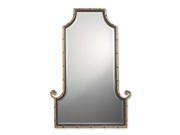 42 Antiqued Gold Black Iron Bamboo Metal Framed Beveled Arch Wall Mirror