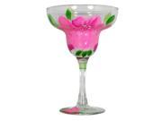 Set of 2 Pink Peony Floral Hand Painted Margarita Stemware Glasses 12 Ounces