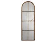 50 Antiqued Maple Brown Gold Window Shaped Metal Framed Arch Wall Mirror