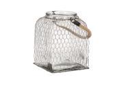 16 Large American Farmhouse Chic Chicken Wire Caged Glass Jar with Twisted Rope Handle