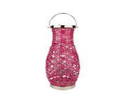 16.25 Modern Fuschia Pink Decorative Woven Iron Pillar Candle Lantern with Glass Hurricane