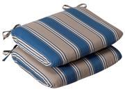 Pack of 2 Outdoor Patio Furniture Chair Seat Cushions Blue and Tan Stripe