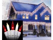 Set of 100 Red and Frosted Clear Mini Icicle Christmas Lights White Wire