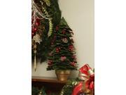 18 Green Holly Berry Glittered Leaf Potted Christmas Tree Table Top Decoration